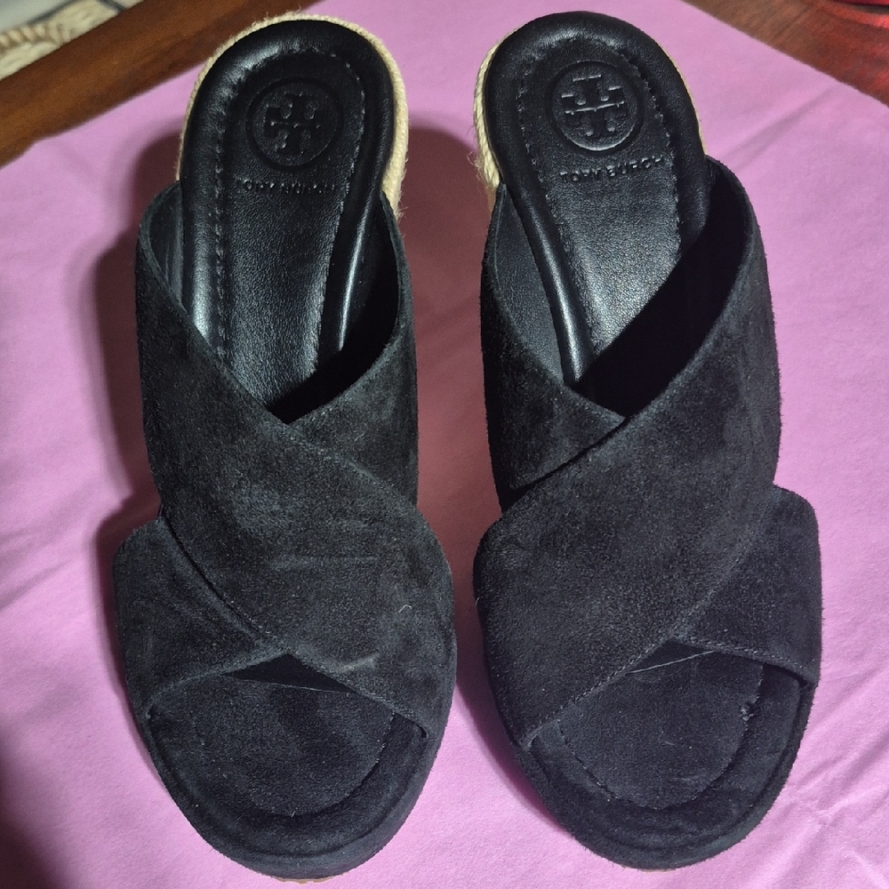 Tory Burch Black Suede Mules